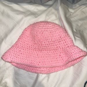 Handmade pink crochet bucket hat